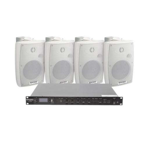 [EPCOM_SF120DTB/4WSW] Epcom KIT de Amplificador de Audio 120W para Rack | 4 Altavoces de Pared color Blanco 2.5W - 20W | Sistema 70/100V
