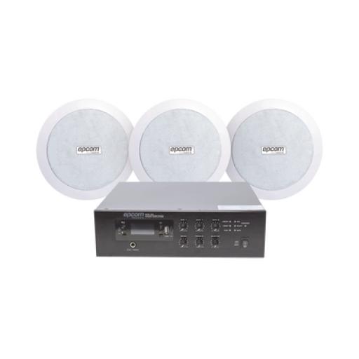 [EPCOM_SFB120/3CS] Epcom KIT de Amplificador de 120W para Escritorio | 3 Altavoces de Plafón de 5.5in | 3.75 - 30W | Sistema 70/100V