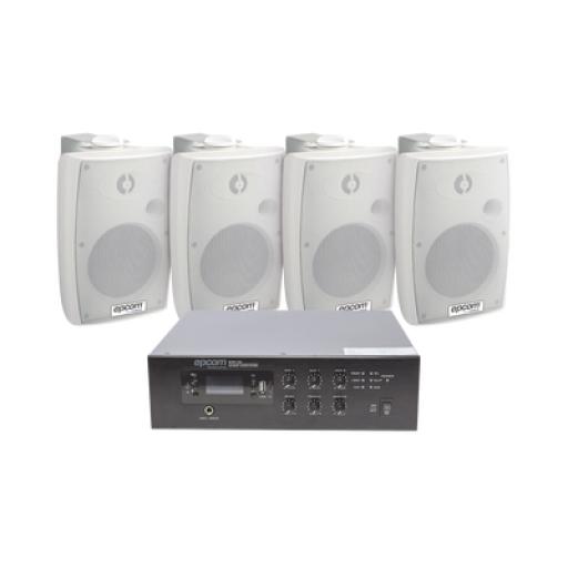 [EPCOM_SFB120/4WSW] Epcom KIT de Amplificador de 120W para Escritorio | 4 Altavoces de Pared color Blanco 2.5W - 20W | Sistema 70/100V