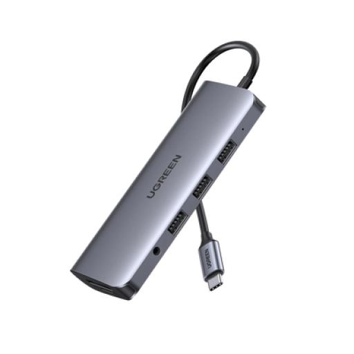 [UGREEN_80133] Ugreen HUB USB-C (Docking Station) 10 en 1 | 3 USB-A 3.0 | USB-C PD Carga 100W | HDMI 4K@30Hz | RJ45 (Gigabit Ethernet) | VGA | Lector Tarjeta SD + Micro SD (TF) Uso Simultaneo | Jack Audio 3.5mm | Carcasa de Aluminio.