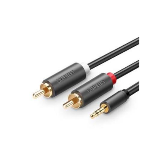 [UGREEN_10512] Ugreen Cable Adaptador de 3.5mm Macho a 2 RCA Macho / 3 Metros / Color Gris / Blindaje Múltiple / ABS / Alta Calidad