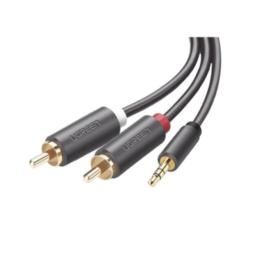 [UGREEN_10512] Ugreen Cable Adaptador de 3.5mm Macho a 2 RCA Macho / 3 Metros / Color Gris / Blindaje Múltiple / ABS / Alta Calidad