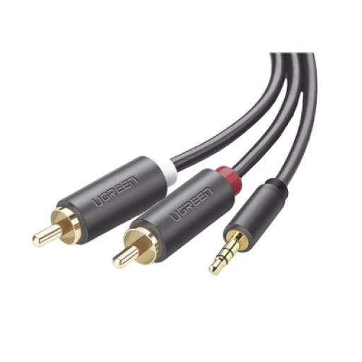 [UGREEN_10513] Ugreen Cable Adaptador de 3.5mm Macho a 2 RCA Macho / 5 Metros / Color Gris / Blindaje Múltiple / ABS / Alta Calidad