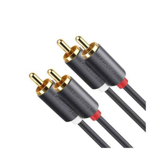 [UGREEN_10520] Ugreen Cable de Audio 2 RCA Macho a 2 RCA Macho / 5 Metros / Color Negro / Alta Calidad / Anillos de goma para asegurar un agarre firme al instalar o quitar el cable