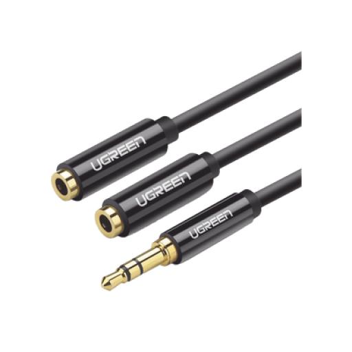 [UGREEN_20816] Ugreen Cable Adaptador/Divisor de Audio de 3.5mm Macho a 2 Terminales de 3.5mm Hembra / 25 cm de Longitud / Cable TPE / Color Negro