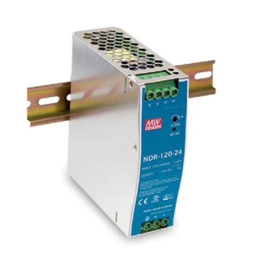 [MEANWELL_NDR-120-24] MEANWELL Fuente de poder industrial de 120 W, salida 24 Vcc, entrada 90~264 VCA, para montaje en riel DIN, 