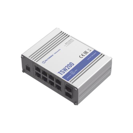 [TELTONIKA_TSW200] Teltonika Switch Industrial No-Administrable 8 puertos Gigabit PoE 802.3af/at, 2 puertos SFP