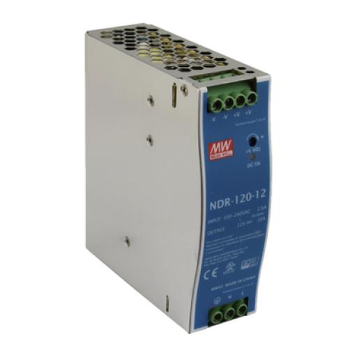 [MEANWELL_NDR-120-12] MEANWELL Fuente de poder industrial de 120 W, salida 12 Vcc, entrada 90~264 VCA, para montaje en riel DIN, 