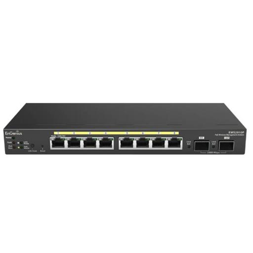 [ENGENIUS_EWS2910P] EnGenius Switch PoE Administrable de 8 puertos Gigabit 802.3 af de 61.6 W y Controlador para 50 Puntos de Acceso Serie Neutron/EnTurbo.