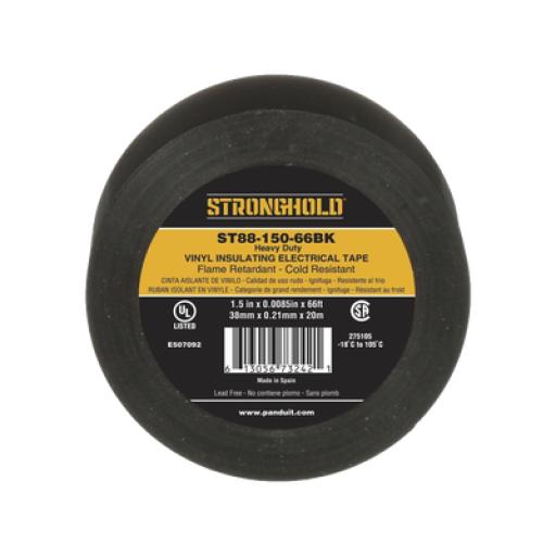 [PANDUIT_ST88-150-66BK] Panduit Cinta Eléctrica STRONGHOLD para Aislar, de PVC, Trabajo Pesado Eléctrico Industrial (Soporta UV, abrasión, agua, aceite y corrosión), Grosor de 0.21 mm (8.5 mil), Ancho de 38 mm, y 20 m de Largo, Uso Interior/Exterior, Color Ne