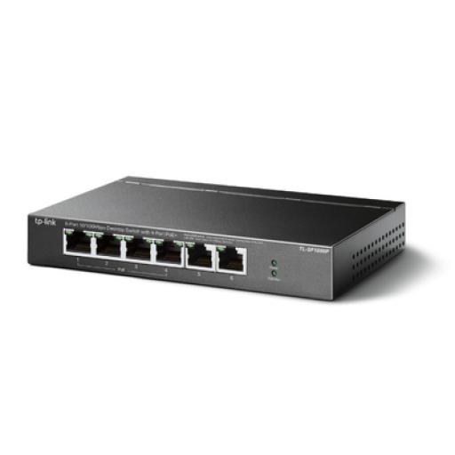 [TPLINK_TLSF1006P] TPLINK Switch PoE no Administrable de escritorio / 6 puertos 10/100 Mbps / 4 puertos PoE af/at / Presupuesto 67 W / Modo Extensor hasta 250 m / Calidad video prioritaria