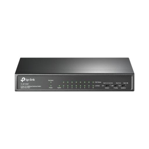 [TPLINK_TLSF1009P] TPLINK Switch PoE+ No Administrable / De Escritorio 9 puertos 10/100 Mbps / 8 puertos PoE af/at Inteligente / Presupuesto 65 W / Hasta 250 metros