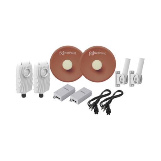 [NETPOINT_B5X-NPPRO-KIT] NetPoint Kit de 2 radios B5X con antenas NPPROS2PACK (27 dBi), rango de frecuencia extendida (4.9 a 6.4 GHz), incluye inyector POE  y cable de alimentación