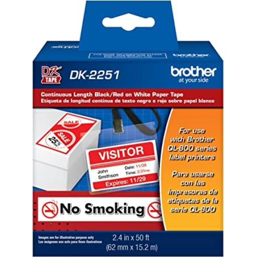 [BROTHER_DK2251] Brother ROLLO DE ETIQUETAS BROTHER DK2251 CONTINUA 6.2 x 15.2 ROJO/NEGRO