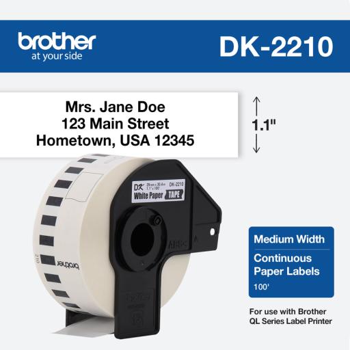 [BROTHER_DK2210] Brother ROLLO ETIQUETAS BROTHER DK2210 CONTINUA NEGRO / BLANCO 29MM X 30.4M