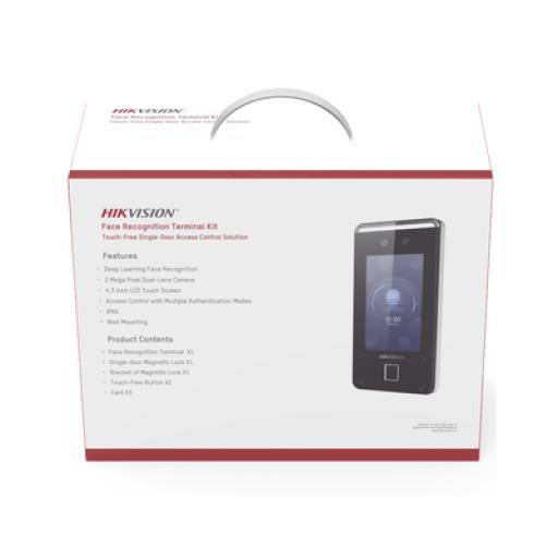 [HIKVISIONDIGITALTECHNOLOGY_DS-KAS541] Hikvision Digital Technology Kit de Control de Acceso TODO INCLUIDO con Lector de Rostros, QRs , Tarjetas y Huellas / 3,000 Rostros / Compatible con App Hik-Connect / Videoportero / Incluye Electroimán  Botón de Salida y Montajes Z y L para imán 