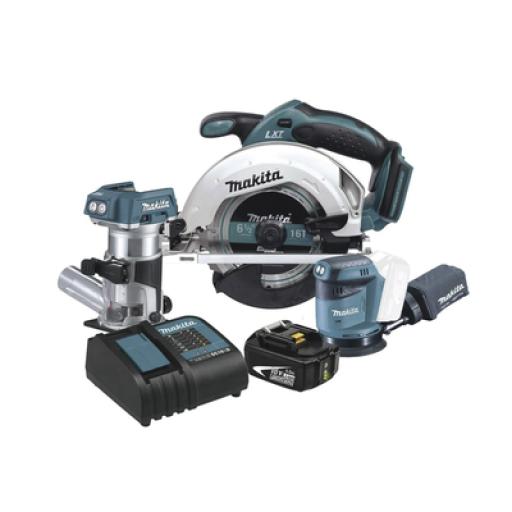[MAKITA_DLX3165ST] Makita Kit Inalámbrico De Carpintería, Sierra Circular + Router Inalámbrico + Lijadora Orbital