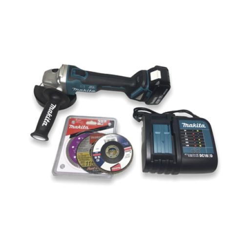 [MAKITA_DGA456STX3] Makita Miniesmeril 115mm 4-1/2in 8.500 Rpm,1 Batería 18V Li-ION de 5.0 Ah, Cargador y 3 Discos. 