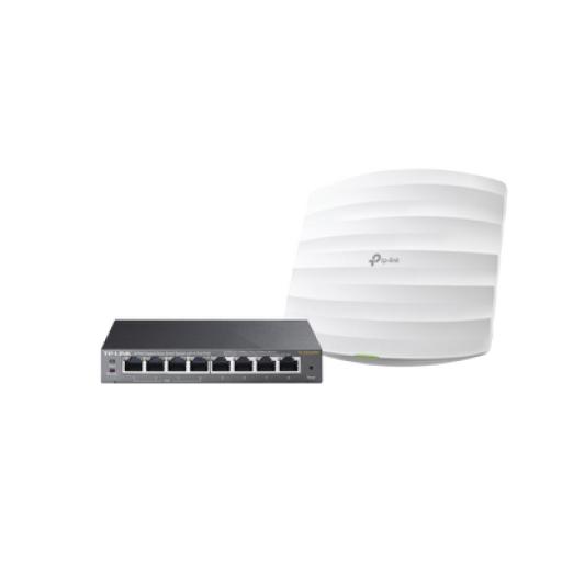 [TPLINK_EAP-STARTER-KIT-245PE] TPLINK Kit de access point EAP245 y switch PoE TL-SG108PE, doble banda AC, hasta 1750 Mbps, 1 puerto Gigabit