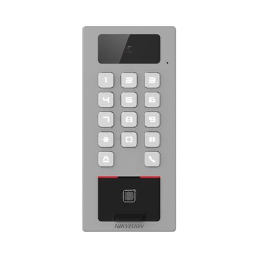 [HIKVISIONDIGITALTECHNOLOGY_DS-K1T502DBFWX-C] Hikvision Digital Technology Lector Biometrico con Teclado para Exterior Antivandálico IP65 & IK09 con función de Videoportero Multiapartamento /  Huella, Tarjeta, Código QR, PIN o App HikConnect  / Cámara 2 MP compatible con NVRs / Soporta biom