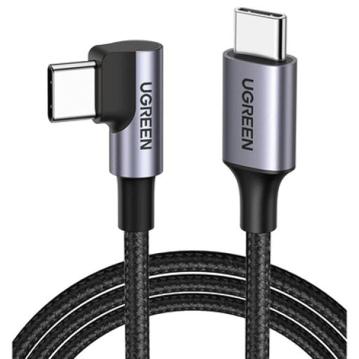 [UGREEN_50123] Ugreen Cable USB-C a USB-C | 1 Metro | Conector con Ángulo Recto de 90° | Carga Rápida de hasta 60W | 480 Mbps | PD3.0 | QC4.0/3.0/2.0 | FPC | AFC | Protección Integrada| Caja de Aluminio | Nylon Trenzado | Color Negro