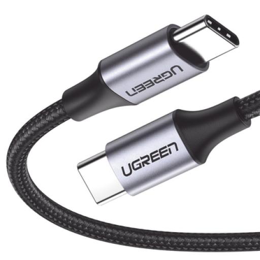 [UGREEN_50150] Ugreen Cable USB-C a USB-C | 1 Metro | Transferencia de datos de 480 Mbps | Carga Rápida de hasta 60W | QC 4.0/3.0/2.0 | PD3.0 | FPC | AFC | Protección Integrada | Caja de Aluminio | Nylon Trenzado | Color Negro | 2 años de Garantía.