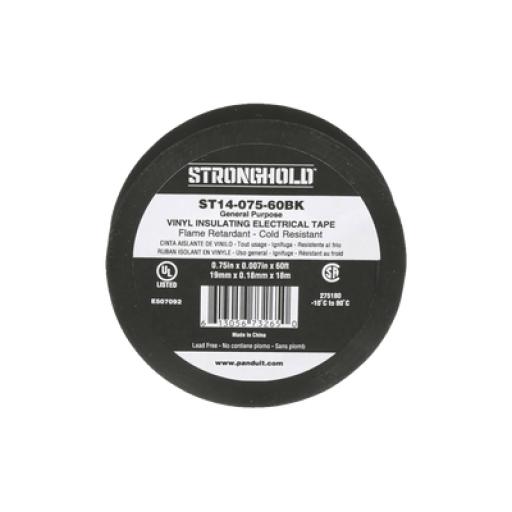 [PANDUIT_ST14-075-60BK] Panduit Cinta Eléctrica STRONGHOLD para Aislar, de PVC, Uso General Reparación y Mantenimiento, Grosor de 0.18mm (7 mil), Ancho de 19mm, y 18m de Largo, Color Negro