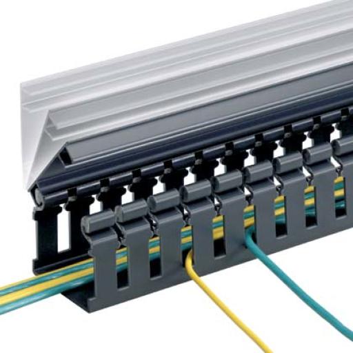 [PANDUIT_H2X2BL6] Panduit Canaleta Ranurada de PVC sin Tapa, Tipo H (Tapa Abisagrada), 55.1 mm de Ancho, 50.3 mm de Alto y 1828.8 mm de Largo, Color Negro