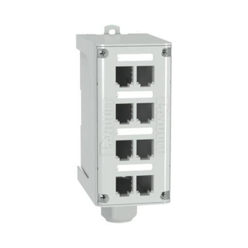 [PANDUIT_FDME8RG] Panduit Panel de Parcheo Modular para Fibra Óptica, de Instalación en Riel DIN Estándar de 35mm, 8 Puertos Mini-Com, Color Gris
