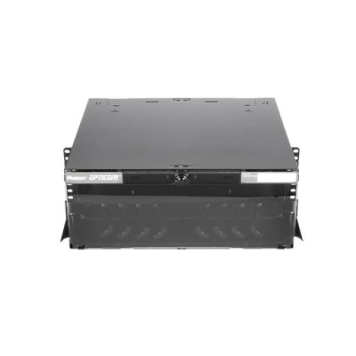 [PANDUIT_FCE4U] Panduit Panel de Distribución de Fibra Óptica, Acepta 12 Placas FAP o FMP, Bandeja Deslizable e Inclinable Hacia Abajo, Hasta 288 Fibras, Color Negro, 4UR