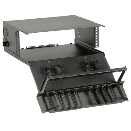 [PANDUIT_FCE4U] Panduit Panel de Distribución de Fibra Óptica, Acepta 12 Placas FAP o FMP, Bandeja Deslizable e Inclinable Hacia Abajo, Hasta 288 Fibras, Color Negro, 4UR