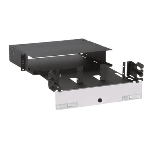 [PANDUIT_FRME2U] Panduit Panel de Distribución de Fibra Óptica, Acepta 6 Placas FAP o FMP, Bandeja Deslizable, Hasta 144 Fibras, Color Negro, 2UR