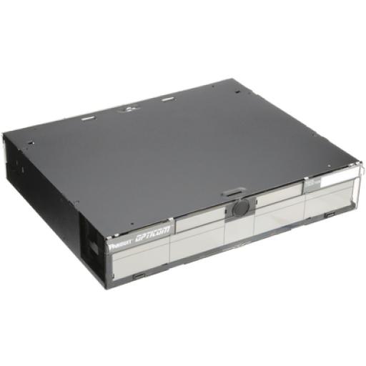 [PANDUIT_FRME2U] Panduit Panel de Distribución de Fibra Óptica, Acepta 6 Placas FAP o FMP, Bandeja Deslizable, Hasta 144 Fibras, Color Negro, 2UR