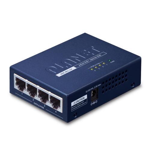 [PLANET_HPOE-460] Planet Inyector High PoE, de 4 Puertos Gigabit de Entrada, 4 Puertos PoE 802.3af/at Gigabit de Salida Para Cada Puerto, Hasta 30 W por interfaz