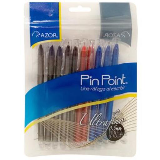[AZOR_6840NRA] Azor Bolígrafo Azor Pin Point UltraFino Redondo Punta Aguja Fina 0.5 mm Colores Surtidos C/10