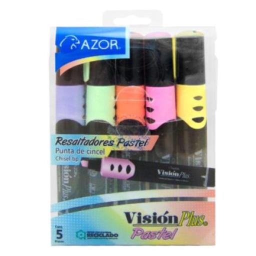 [AZOR_2625P] Azor Marcador Resaltador Visión Plus Pastel Redondo Punta Cincel Colores Surtidos C/5 Pzas