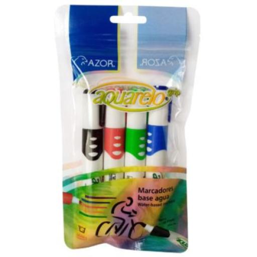 [AZOR_2204] Azor Marcador Aquarelo Grip Colores Surtidos Estuche C/4 Pzas