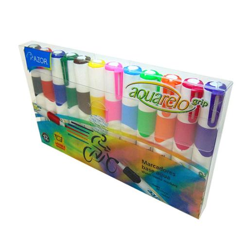 [AZOR_20012] Azor Marcador Aquarelo Grip Colores Surtidos Estuche C/12 Pzas