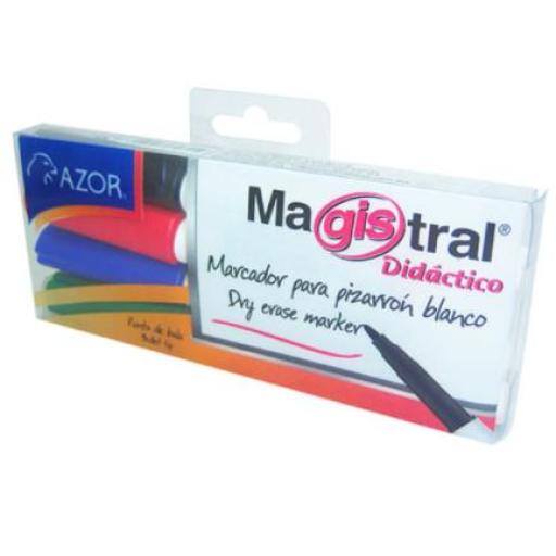 [AZOR_84074] Azor Marcador Pizarrón Magistral Didáctico Punta Fina Colores Surtidos C/4