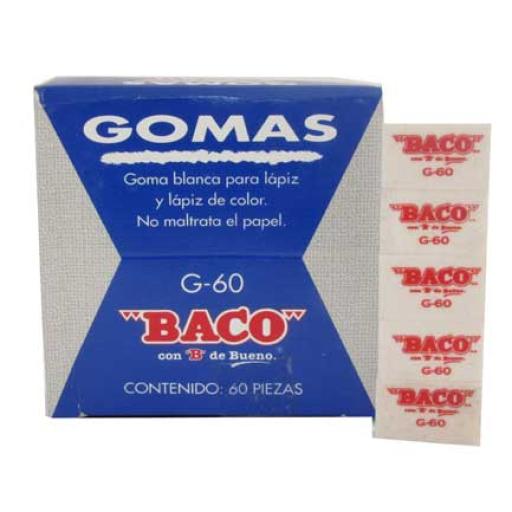 [BACO_GM001] Baco BORRADOR BACO BLANCO P/LAPIZ CHICO C/60 BORRADORES