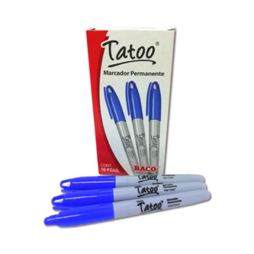 [BACO_MR098] Baco Marcador Baco Tatoo Permanente Punto Fino Color Azul C/10 Pzas