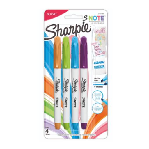 [BEROL_2132980] Berol Marcador Sharpie SNote Resaltador Blister Colores Surtidos C/4 Pzas