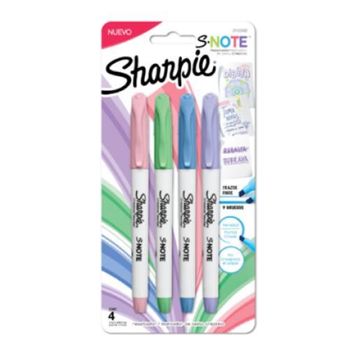 [BEROL_2133102] Berol Marcador Sharpie SNote Resaltador Blister Colores Pastel Surtidos C/4 Pzas