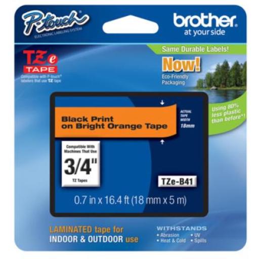 [BROTHER_TZEB41] Brother CINTA BROTHER TZ-B41 NEGRO/NARANJA 18MM PT300/310B/330/530