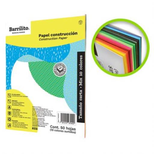[BARRILITO_7442PCT] Barrilito Block Papel Construcción Barrilito Mix Carta Colores Surtidos C/50 Hojas