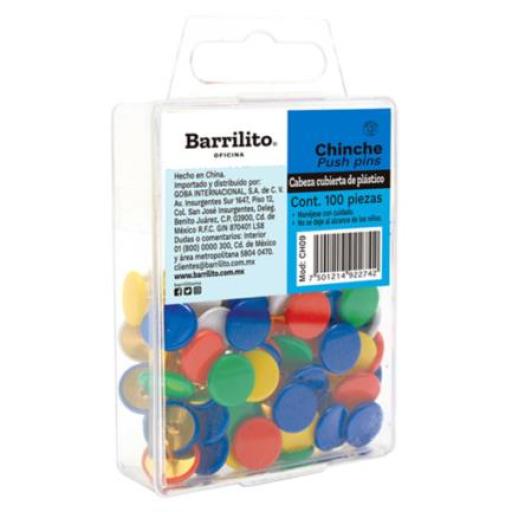 [BARRILITO_CH09] Barrilito Tachuelas Barrilito Cabeza de Plástico Colores Surtidos C/100 Pzas