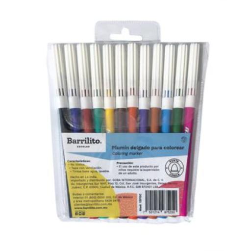 [BARRILITO_12PDC] Barrilito Plumones Barrilito Delgado Colores Surtidos Bolsa C/12 Pzas