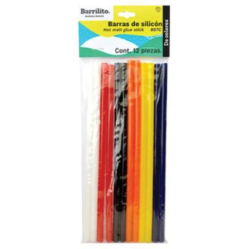 [BARRILITO_BS7C] Barrilito Barras de Silicón Barrilito 7mm Colores Surtidos Bolsa C/12 Pzas