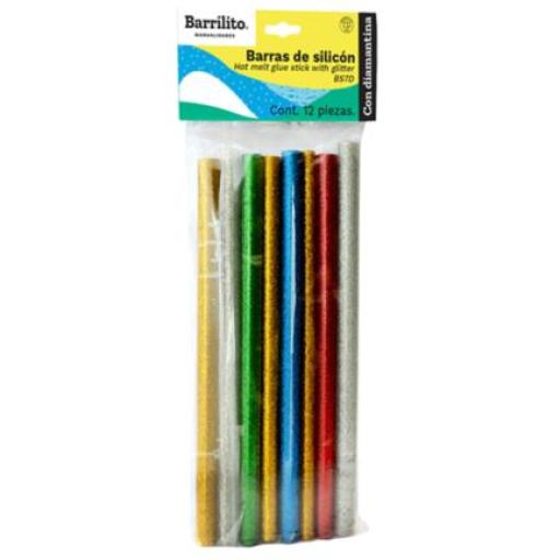 [BARRILITO_BS7D] Barrilito Barras de Silicón Barrilito 7mm Diamantina Bolsa C/12 Pzas