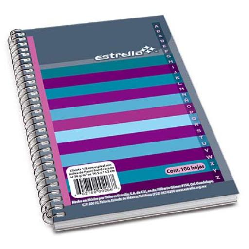 [ESTRELLA_0206] Estrella LIBRETA ESTRELLA 1/8 ESPIRAL RAYA C/INDICE 100 HJS